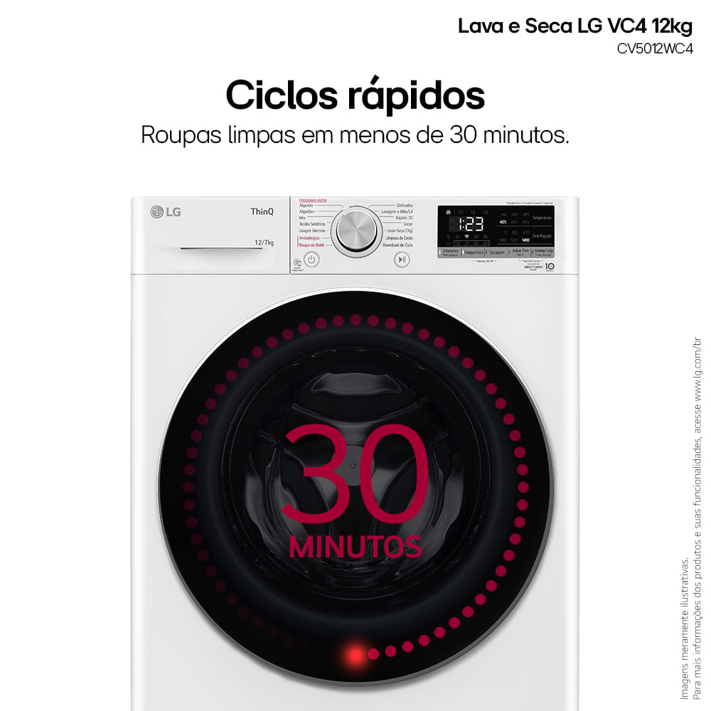 Lava e Seca LG 12Kg Smart com Inteligência Artificial AIDD Branca VC4 CV5012WC4A - 220 Volts